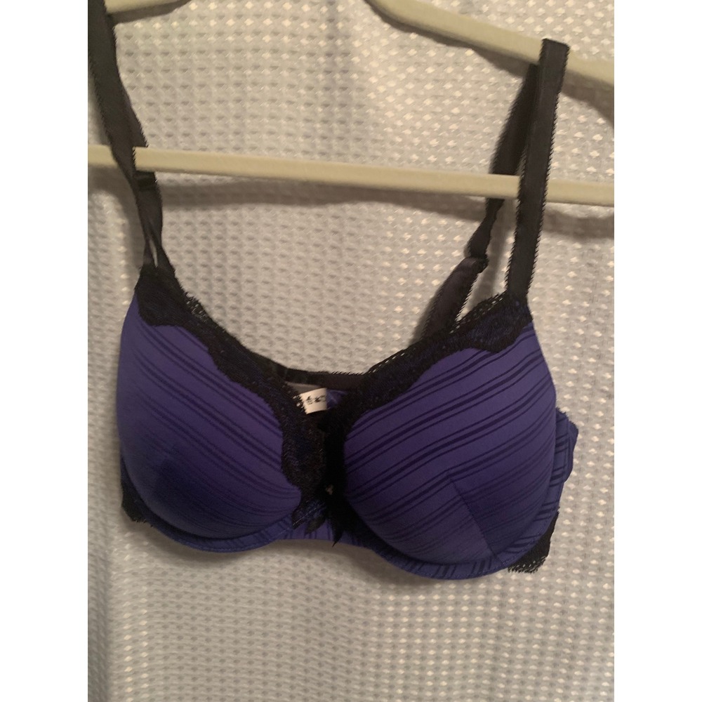 Ambrielle Sensual Stripe Plunge Pushup Bra Purple Black Lace 38B